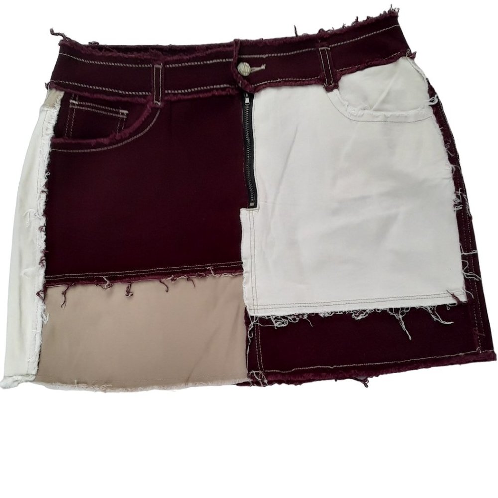 Distressed Patchwork Frayed Mini Skirt  Women's Size XXL NWOT